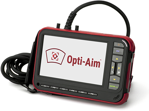 gr-opti-aim A handheld Opti-Aim diagnostic device with a screen and control buttons.